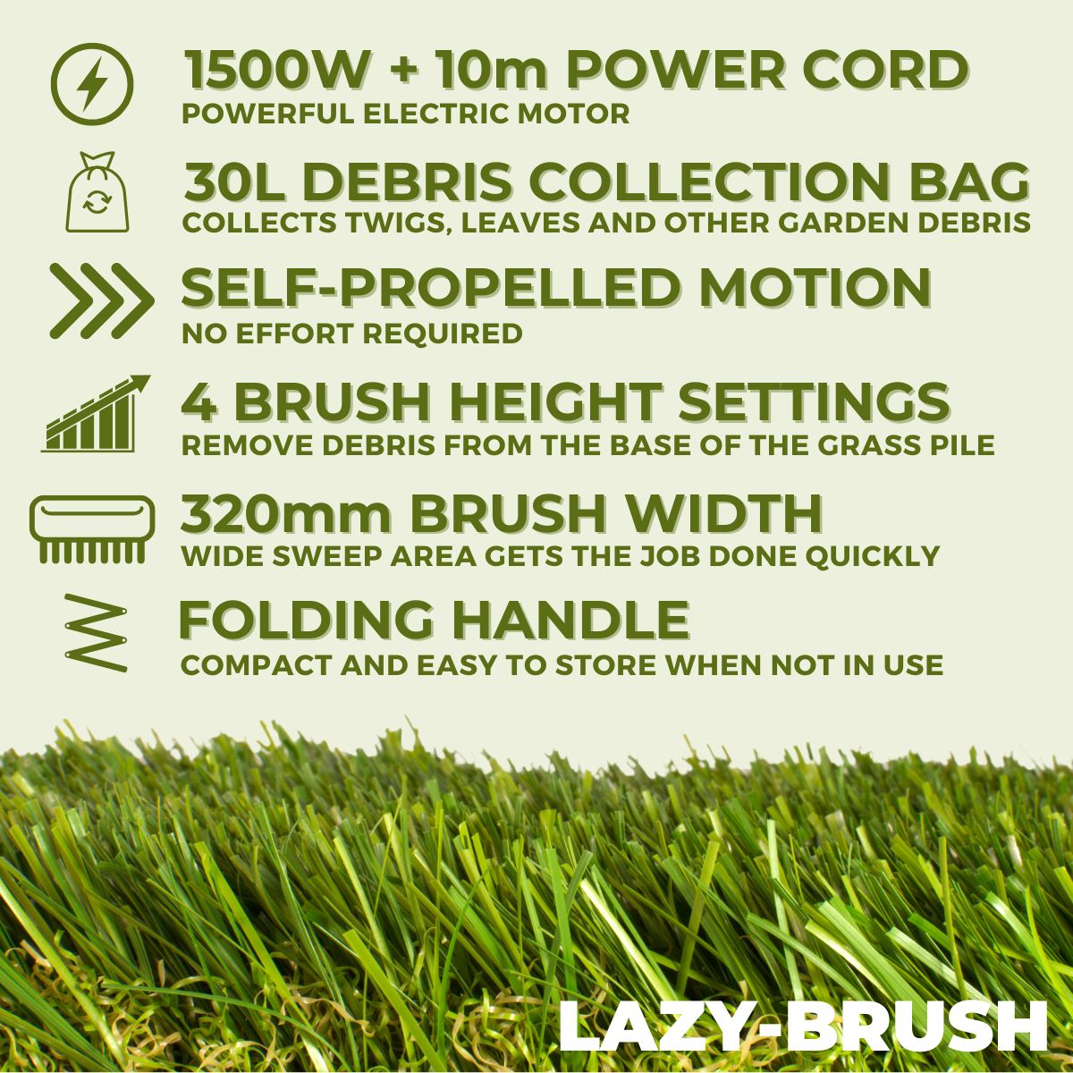 Lazy-Brush Artificial Grass Brush Electric Rake and Leaf Collector