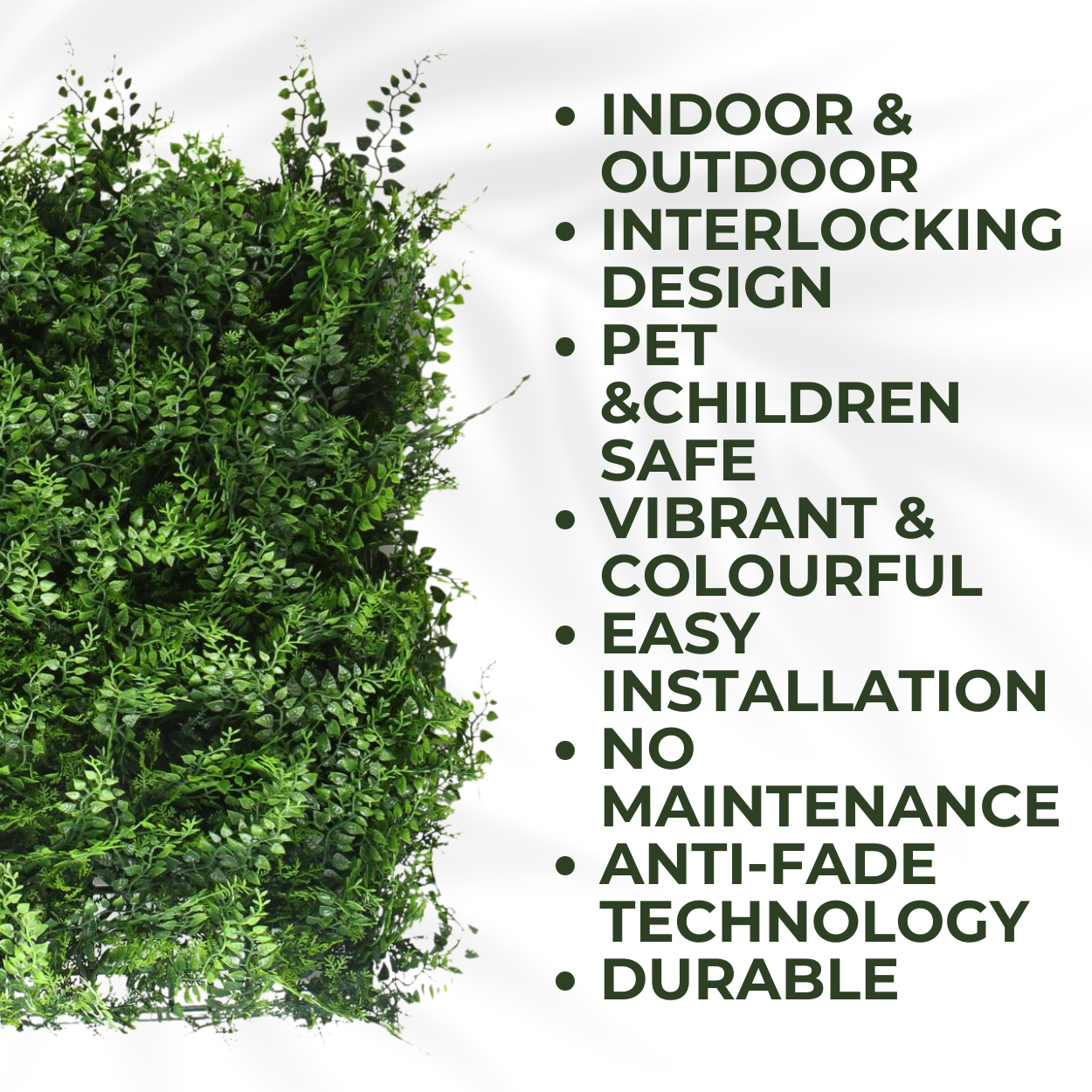 Fern - Artificial Living Wall Panel - 50cm x 50cm