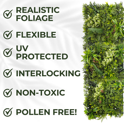Meadow Nest - Set of Three Artificial Living Wall Panels - 50cm x 50cm Each