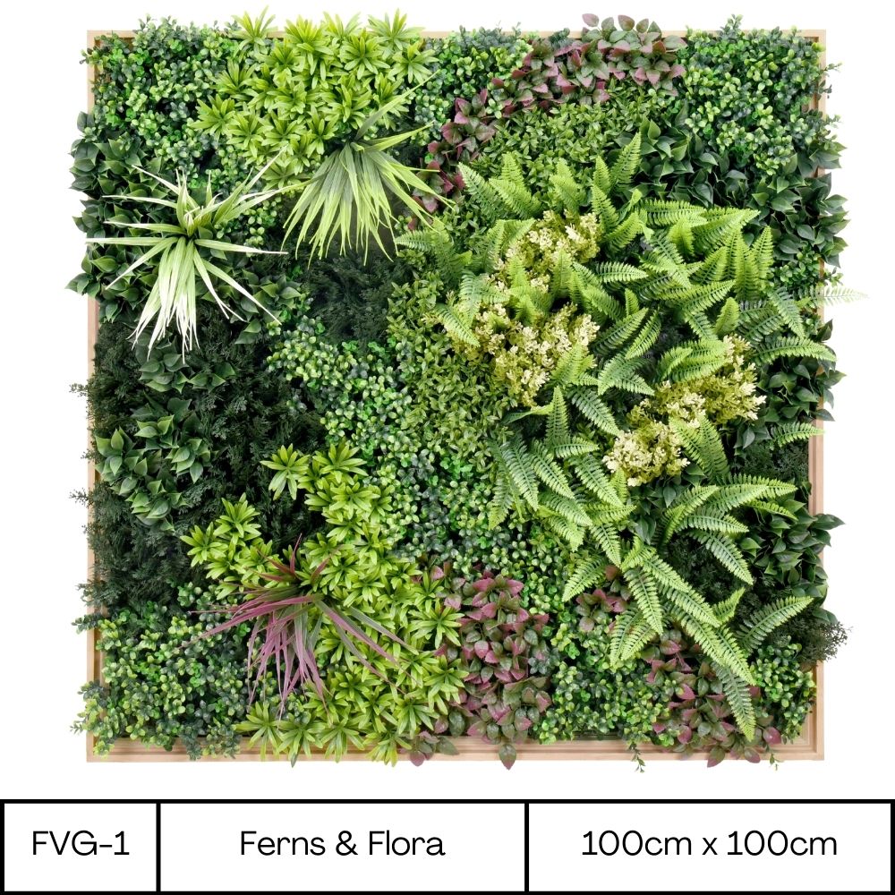 Ferns & Flora - Artificial Living Panel Luxury Framed Foliage - 1m Wide