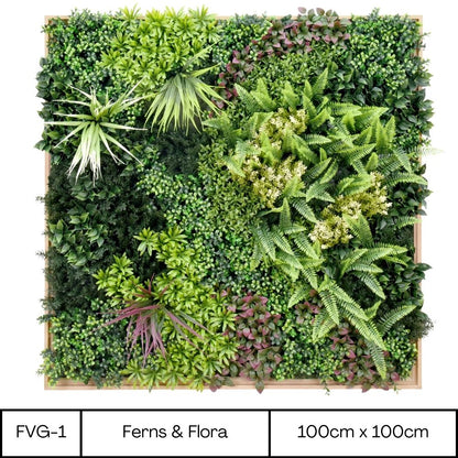 Ferns & Flora - Artificial Living Panel Luxury Framed Foliage - 1m Wide