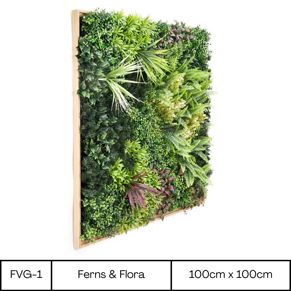 Ferns & Flora - Artificial Living Panel Luxury Framed Foliage - 1m Wide