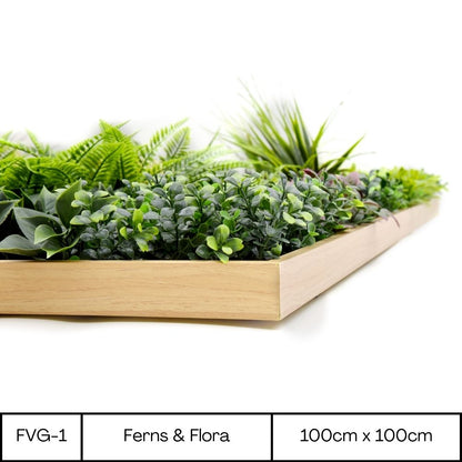 Ferns & Flora - Artificial Living Panel Luxury Framed Foliage - 1m Wide