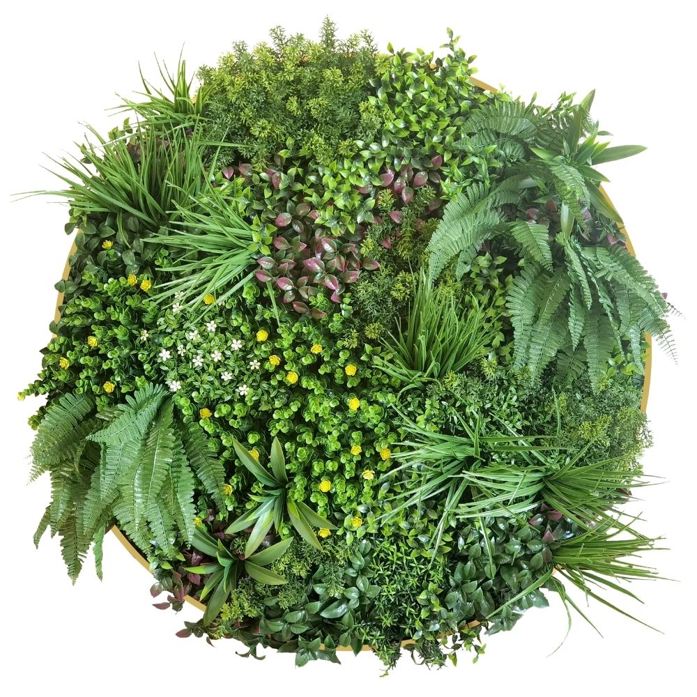 Floral Cascade - Artificial Living Wall Panel Luxury Framed Foliage - Circle - 1m Wide