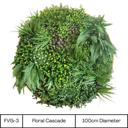 Floral Cascade - Artificial Living Wall Panel Luxury Framed Foliage - Circle - 1m Wide