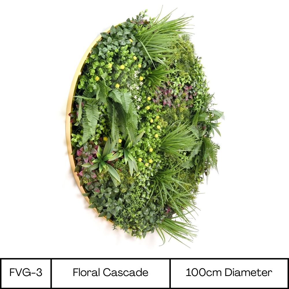 Floral Cascade - Artificial Living Wall Panel Luxury Framed Foliage - Circle - 1m Wide
