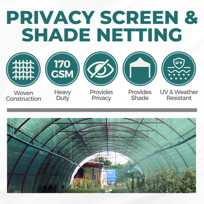Privacy Fence Screening Shade Netting - Heavy Duty 170 GSM Woven UV Resistant Fabric - Fixings Included - Weatherproof - 5m Long - Green