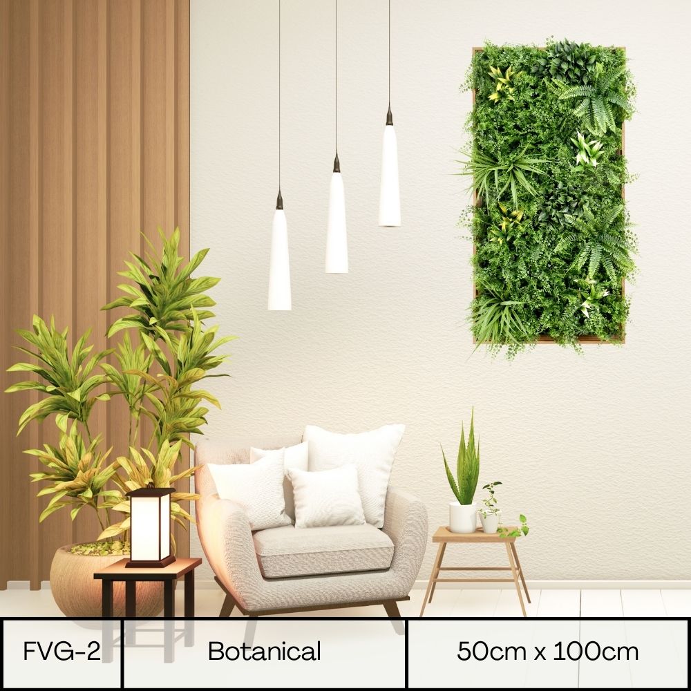 Botanical - Artificial Living Panel Luxury Framed Foliage - Rectangle - 50cm x 100cm