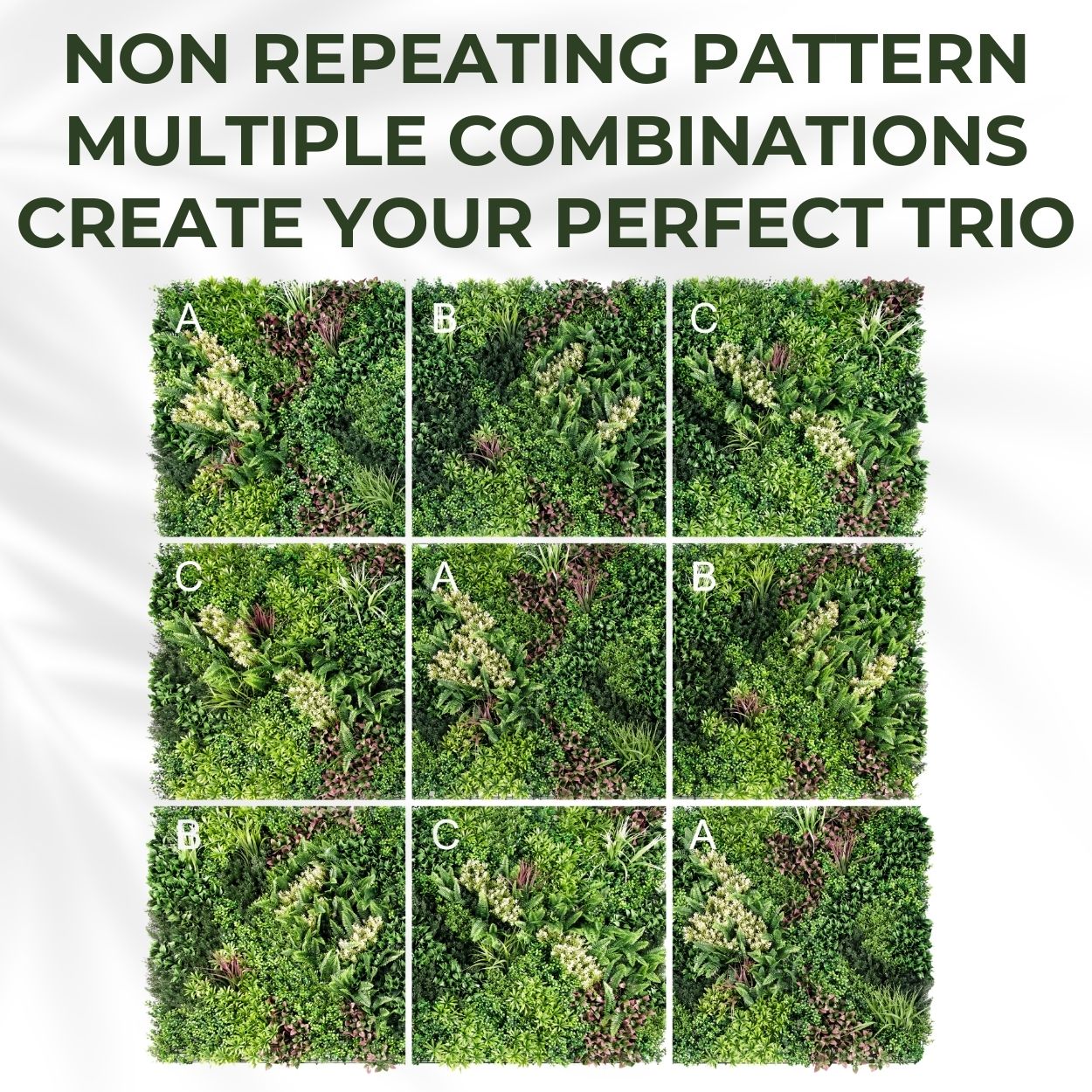 Lakeside - Pack of Three Artificial Living Wall Panels - 1m x 1m Each