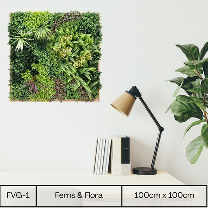 Ferns & Flora - Artificial Living Panel Luxury Framed Foliage - 1m Wide
